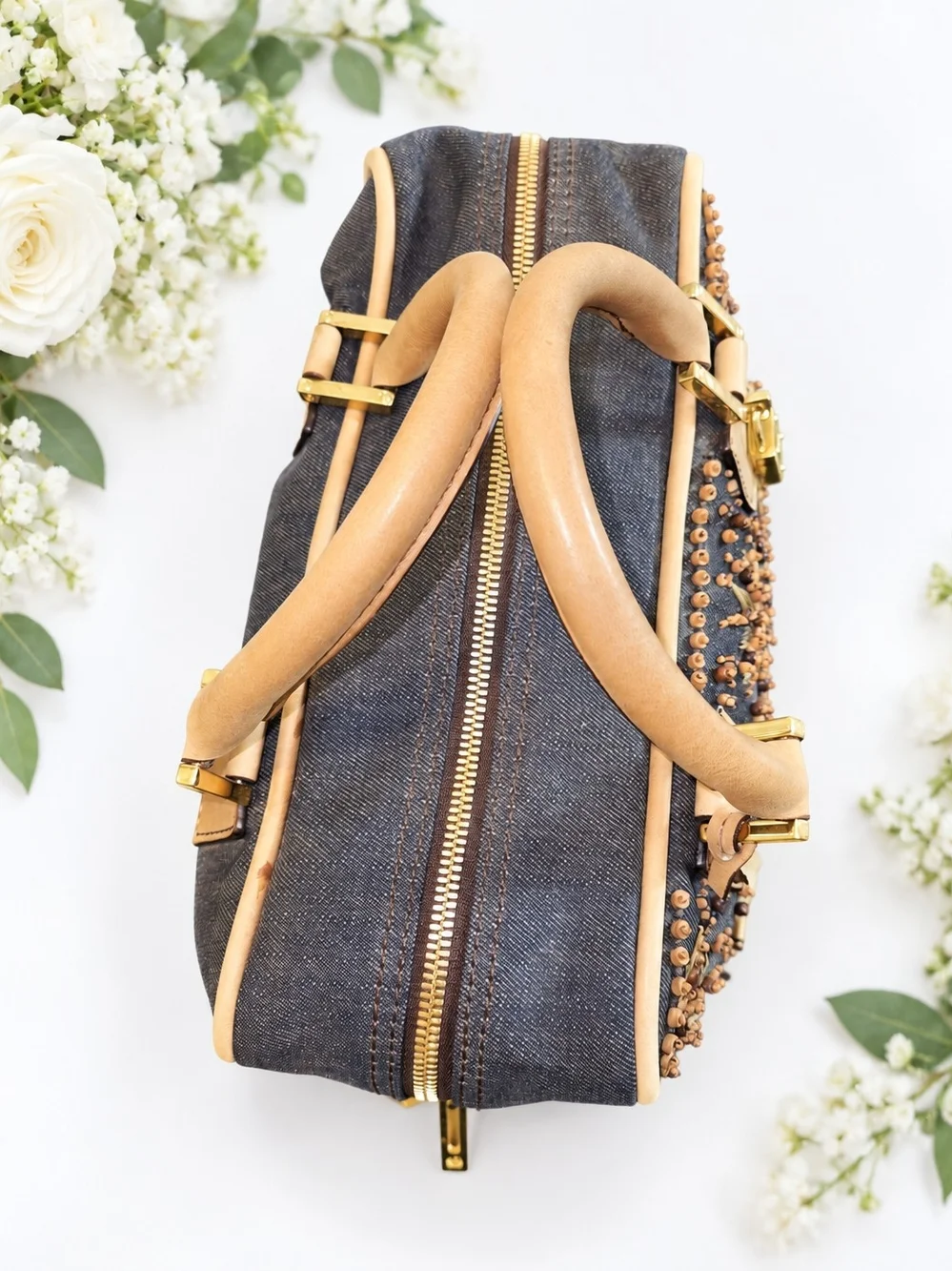 Loewe Amazona 28 Wood Beaded Denim Handbag Lim Edition Summer Collection (2007)
